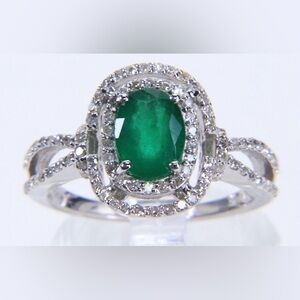 EFFY 14K White Gold Diamond & Emerald Ring